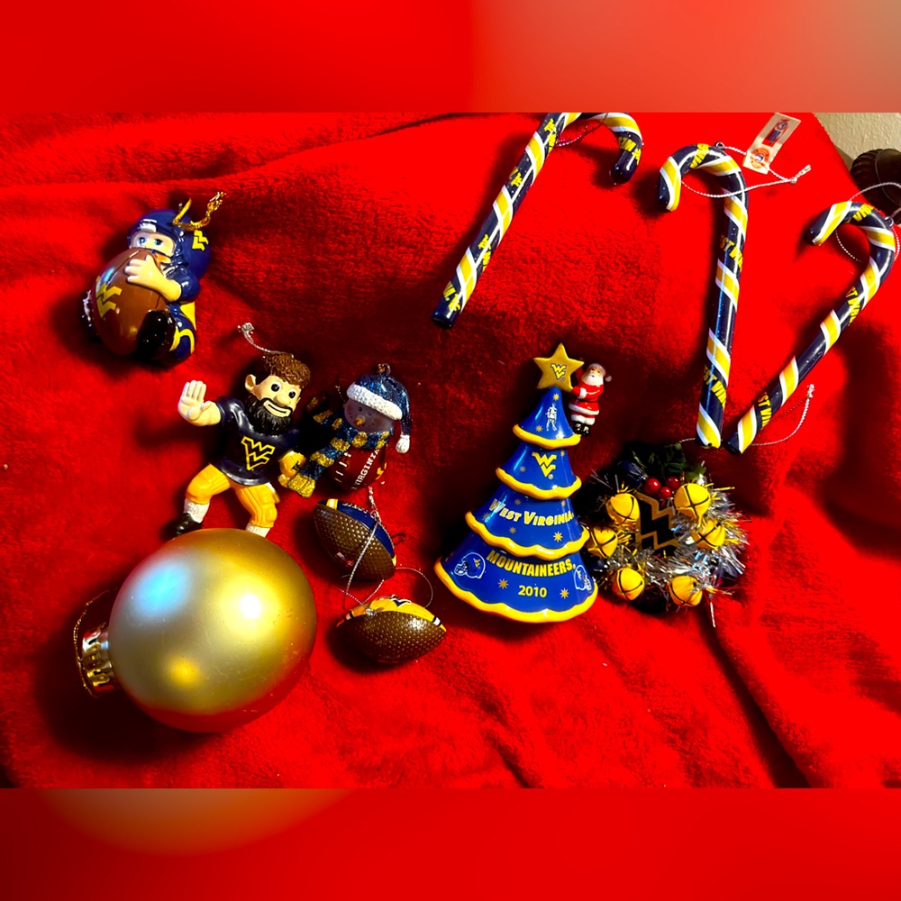 WVU West Virginia Mountaineers Christmas Ornament bundle, excellent condition.